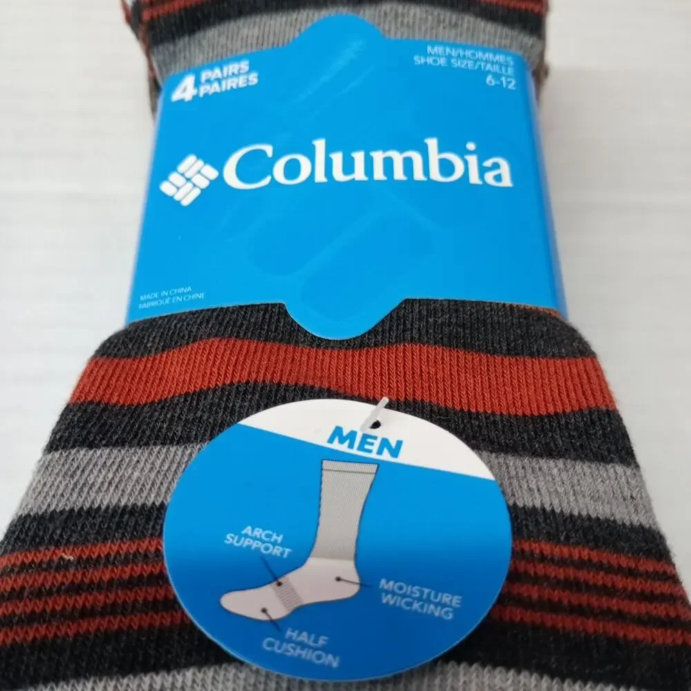 Columbia Men's Crew Socks Sizes 6-12‎ 4 Pack Multi Arch Support Moisture Wicking